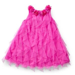 Pink Ruffled Dress with Floral Neckline